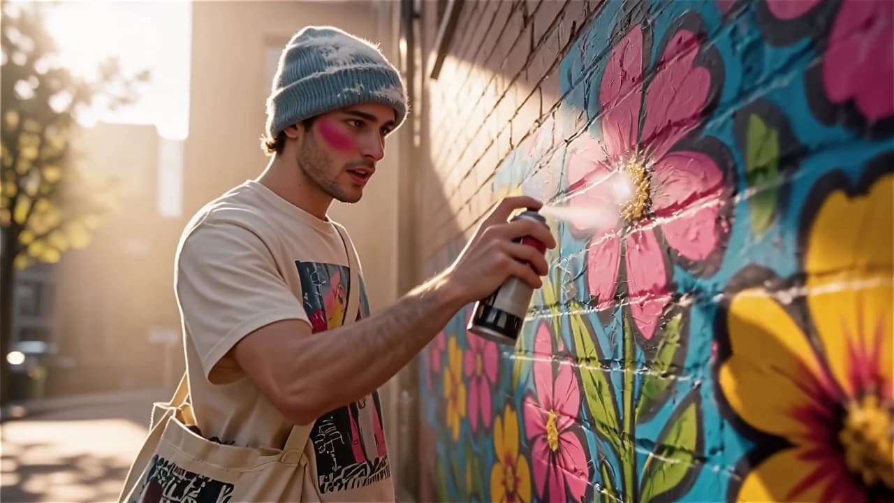 Wan 2.6 video example: an artist paints flowers that become butterflies