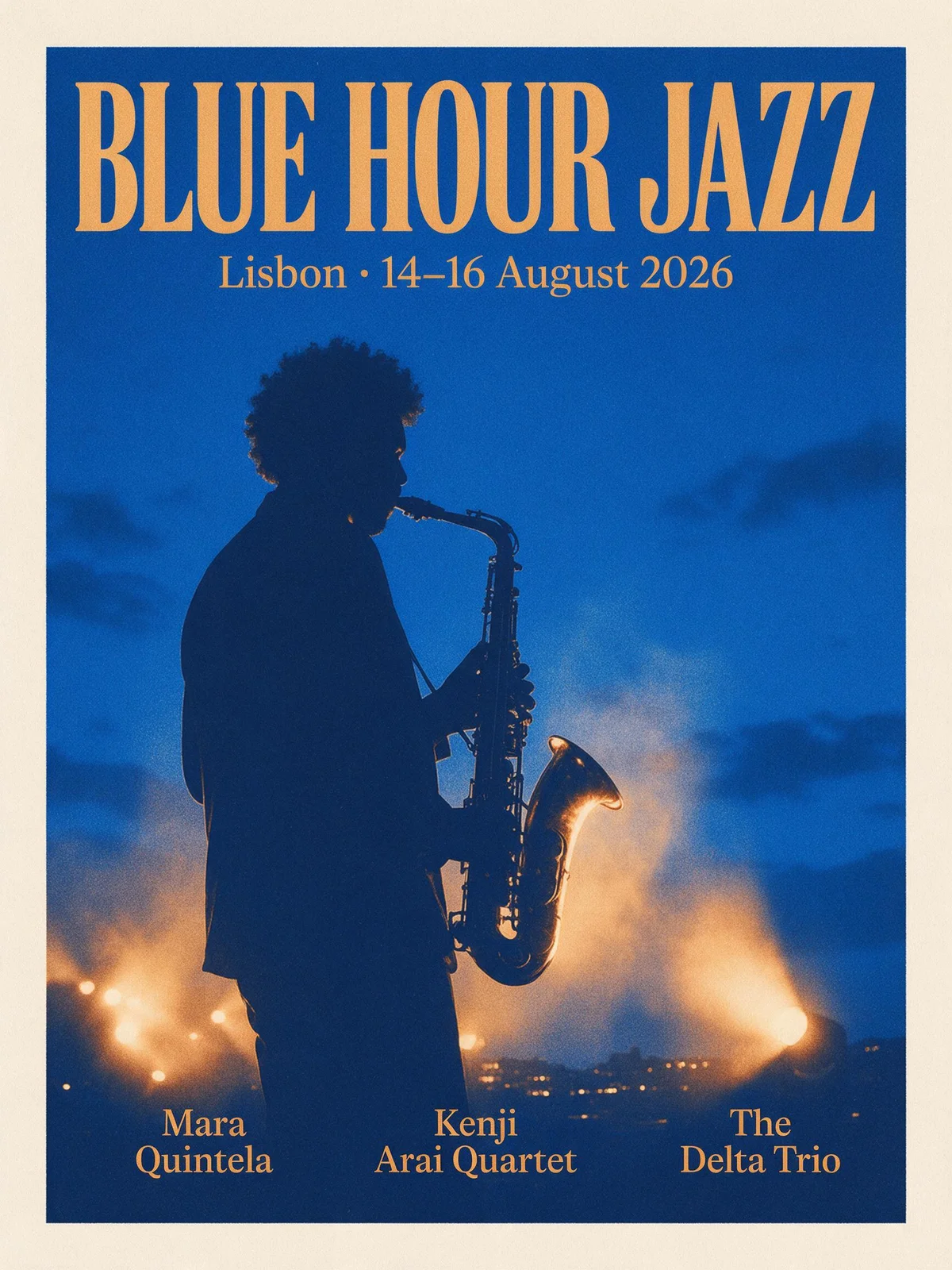 Beispiel für Seedream 5.0 Pro: Festivalplakat BLUE HOUR JAZZ